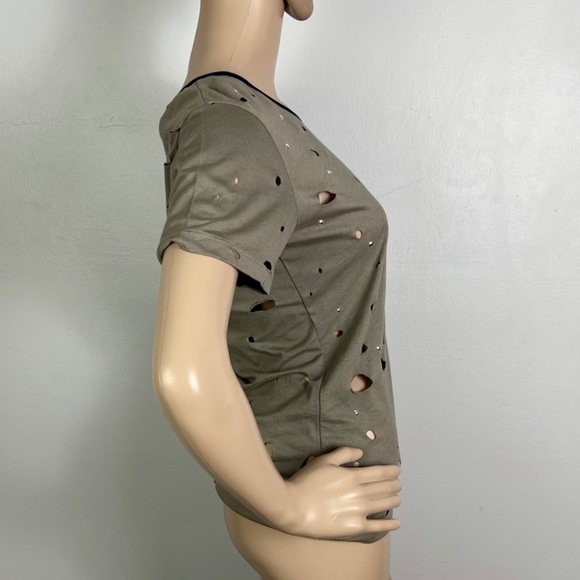 NEW PINKO BEIGE DISTRESSED SHORT SLEEVE T-SHIRT - Picture 5 of 7